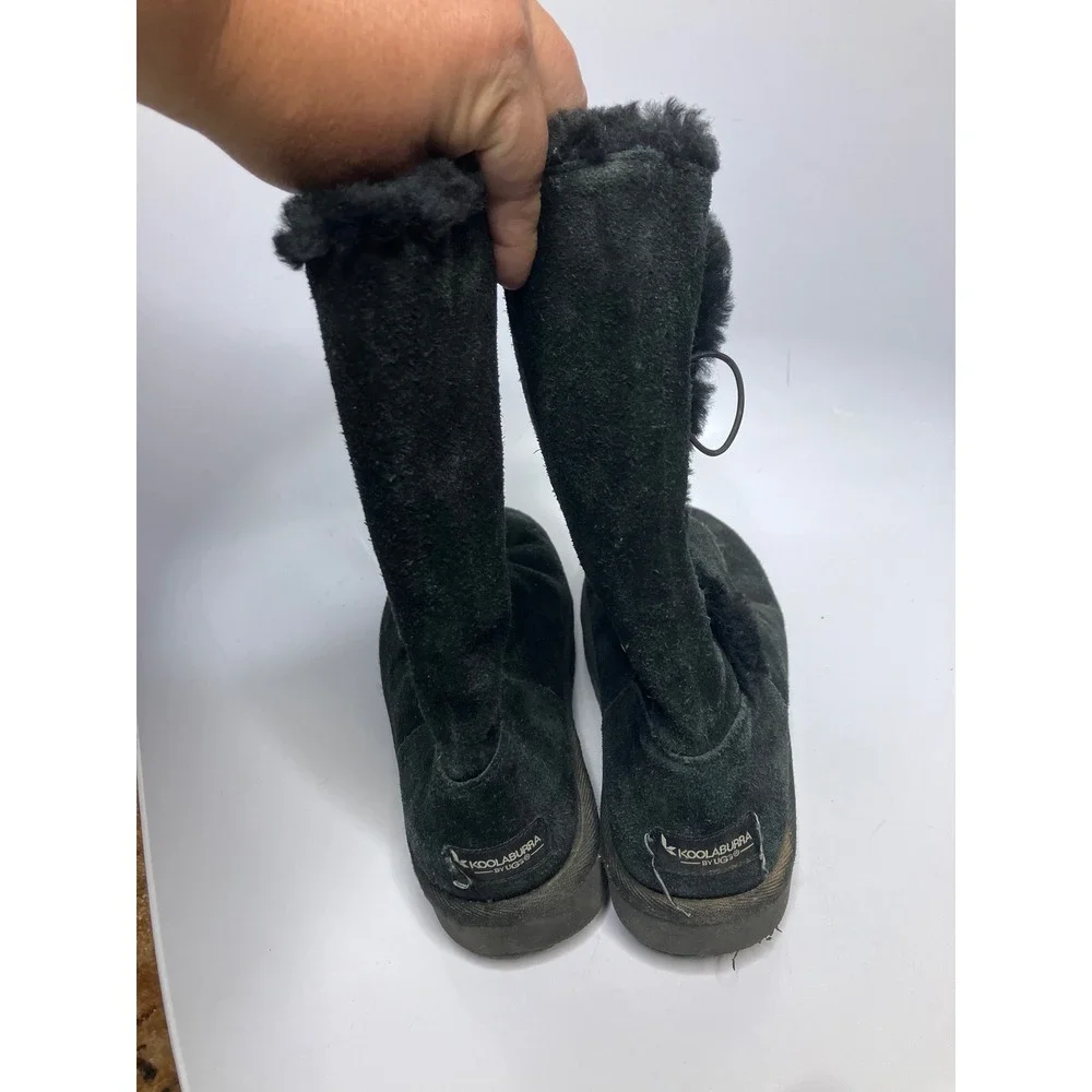 Koolaburra by UGG Victoria Boots Womens 9 Black Fair Suede Faux Fur Bows 1096409
